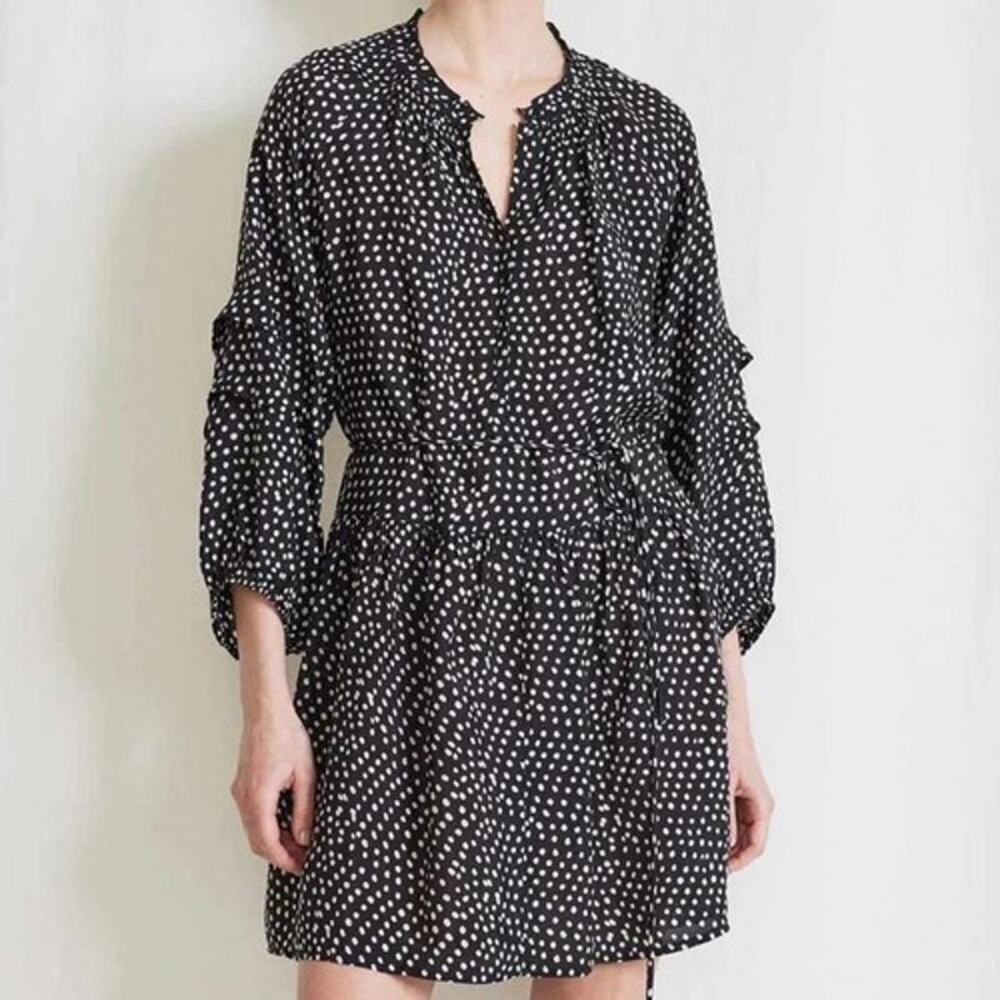 Apiece Apart Laguna Polka Dot Long Sleeve Mini Dress Black White Women's Size M